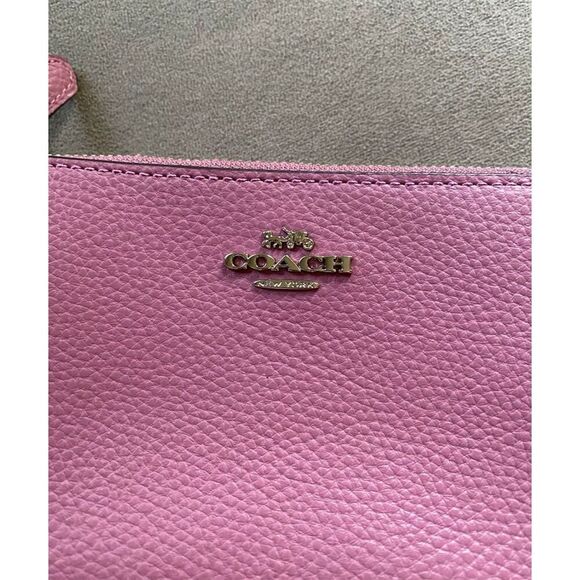 NWT COACH Double Zip Pink Pebbled Leather Wristlet Wallet AUTHENTIC